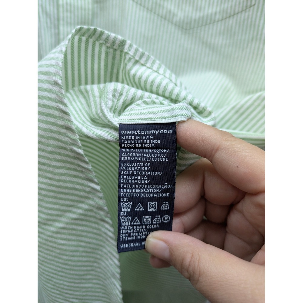 Tommy Hilfiger Short Sleeve Button Down Shirt Mens XXL Green White Striped - Picture 6 of 10